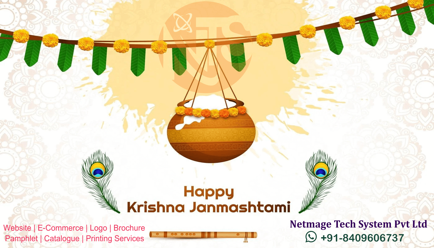 Happy Janmashtami. Annual Hindu celebration of the birth of Krishna. Dahi  handi on Janmashtami. Logo concept design. Vector illustration::  tasmeemME.com