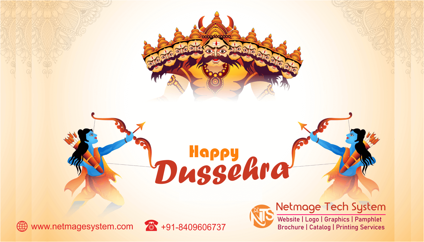 Banner template of happy dussehra in hindi text